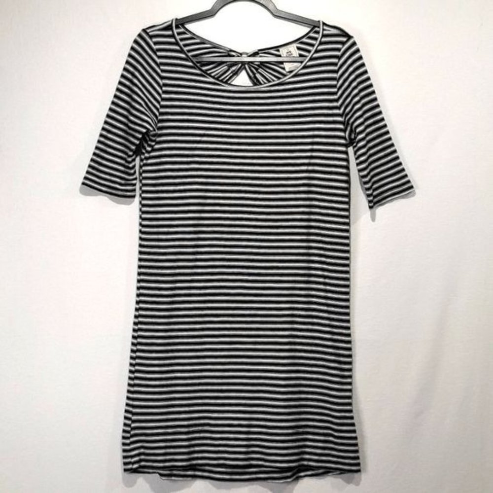 We The Free Women's Striped T-Shirt Dress 3/4 Sleeve Open Back Black/White Small